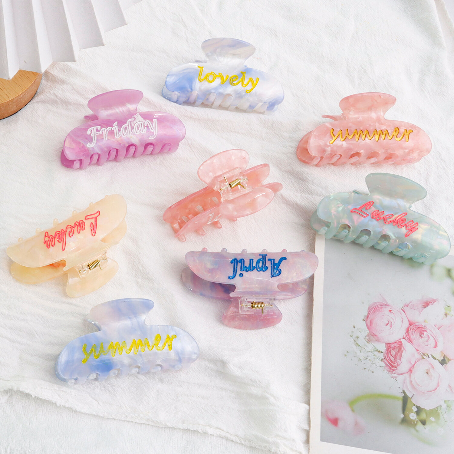 Simple Series Daily Letter Gradient Color Pvc Hair Claws Picture3