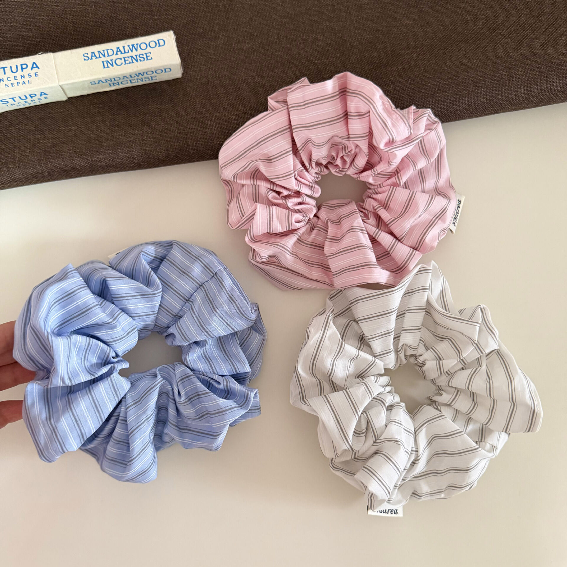 Simple Series Casual Solid Color Stripe Fabric Scrunchies