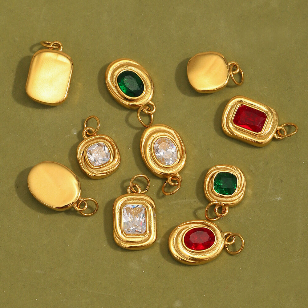 Damenanhänger aus Edelstahl mit Gewindemuster, wasserdicht, goldfarben, mit Zirkonia