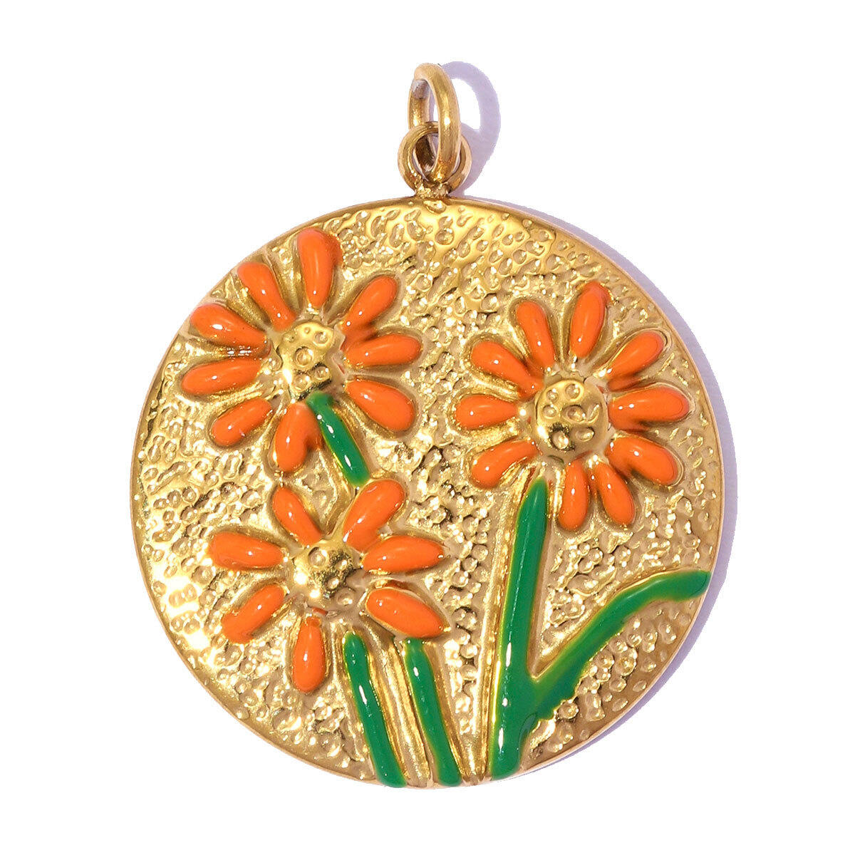 Romantische Serie: Süße Emaille-Blumenherz-Anhänger aus Edelstahl, wasserdicht, goldfarben h5 Bild2