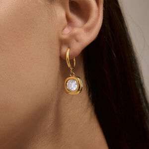 Luxurious Simple Rectangle Geometric Shape Stainless Steel Waterproof Gold Color Zircon Women's Drop Earrings h5 Picture3