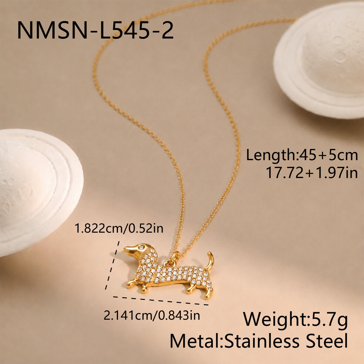 Simple Series Schattige Dierenketting Met Teckelhanger Van Roestvrij Staal, Waterdicht. 