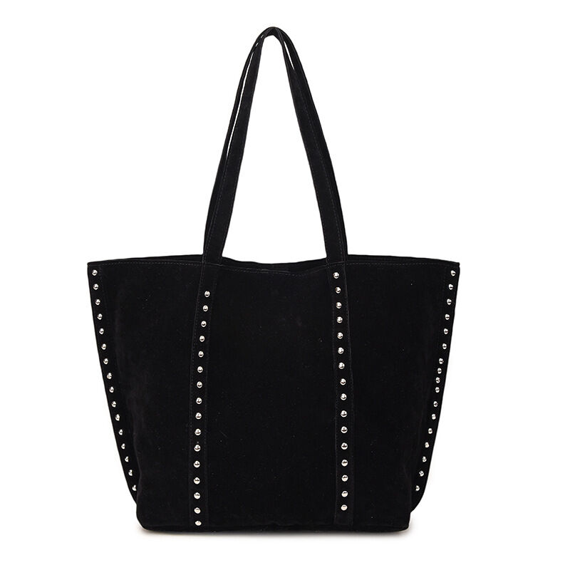Casual Stijl Dames Draagtassen Met Metalen Details, Studs En Klinknagels, Effen Kleur En Suède. h5 