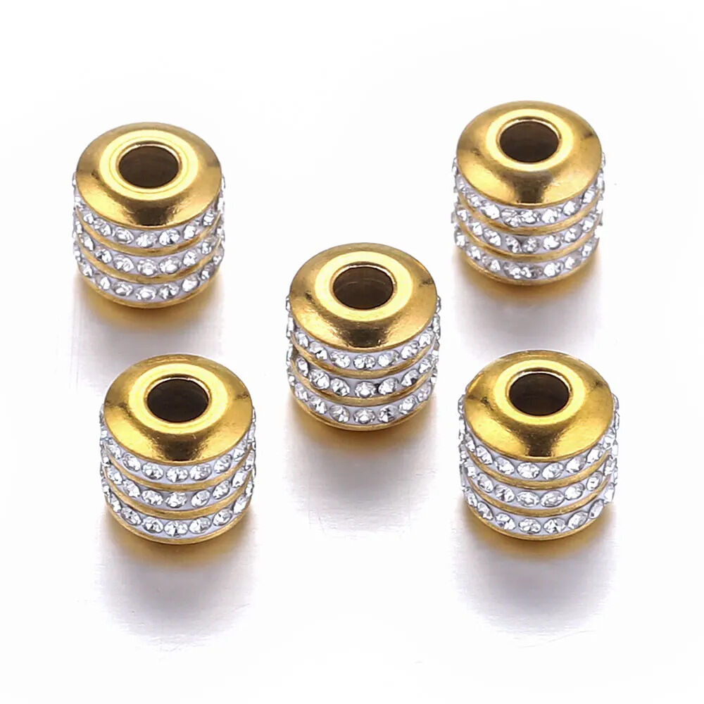 Perles D'Espacement En Acier Inoxydable Étanches Couleur Or Avec Strass Image4
