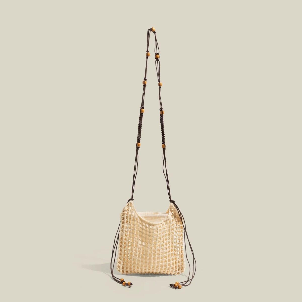 Bolsos Cruzados Cuadrados Para Mujer, Estilo Vacacional, De Algodón Tejido De Color Liso Con Diseño Calado.