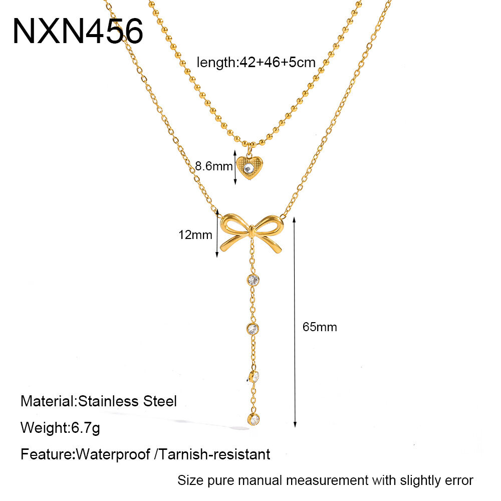 Collares De Mujer De La Serie Romántica Con Lazo En Forma De Corazón, Resistentes Al Agua Y De Color Dorado. h5 