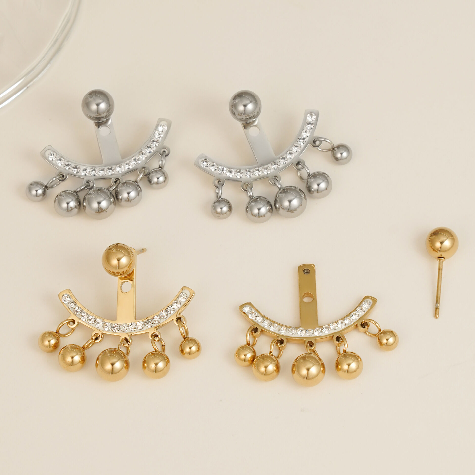Luxurious Series Tassel Stainless Steel Waterproof Gold Color Rhinestone Women's Stud Earrings 2