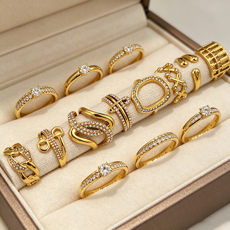 Unregelmäßig Geformte, Wasserdichte Statement-Ringe Aus Edelstahl In Goldfarbe Mit Strasssteinen h5 Bild2