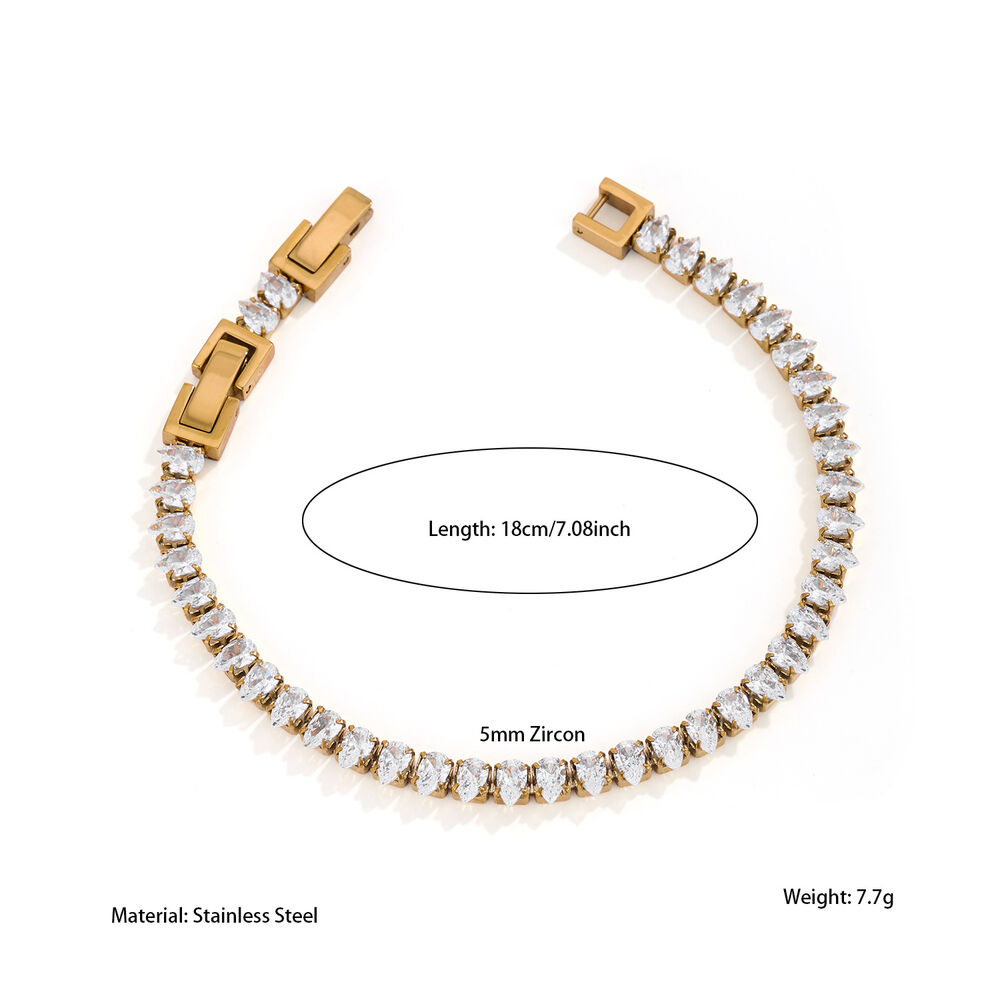 Luxe Serie Elegante Rechthoekige, Waterdichte, Goudkleurige Damesarmbanden Met Druppelvormige Zirkonia.