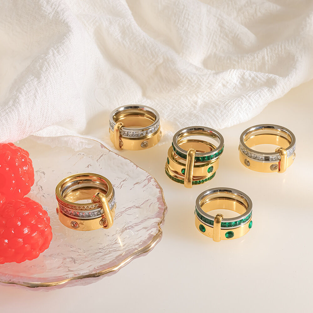 Anillos Llamativos De Acero Inoxidable Con Circonitas, Estilo Retro Y Lunares, De La Serie Clásica, Resistentes Al Agua Y Con Hilo Circular. h5 Imagen3