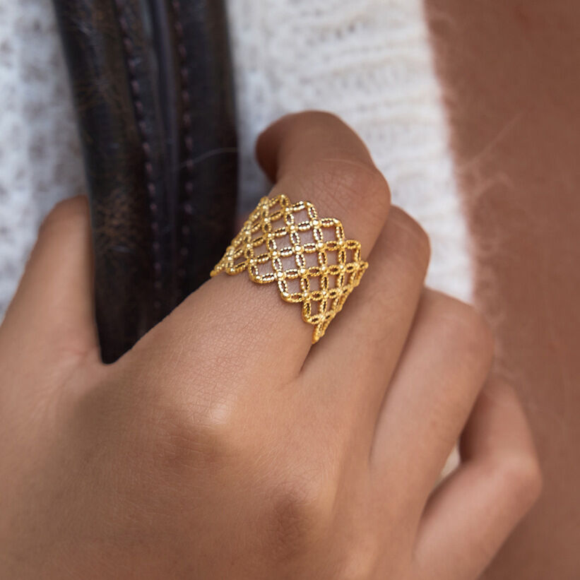 Simple Series Retro Patchwork Hollowed-Out Stainless Steel Waterproof   Gold Color  Statement Rings Picture3