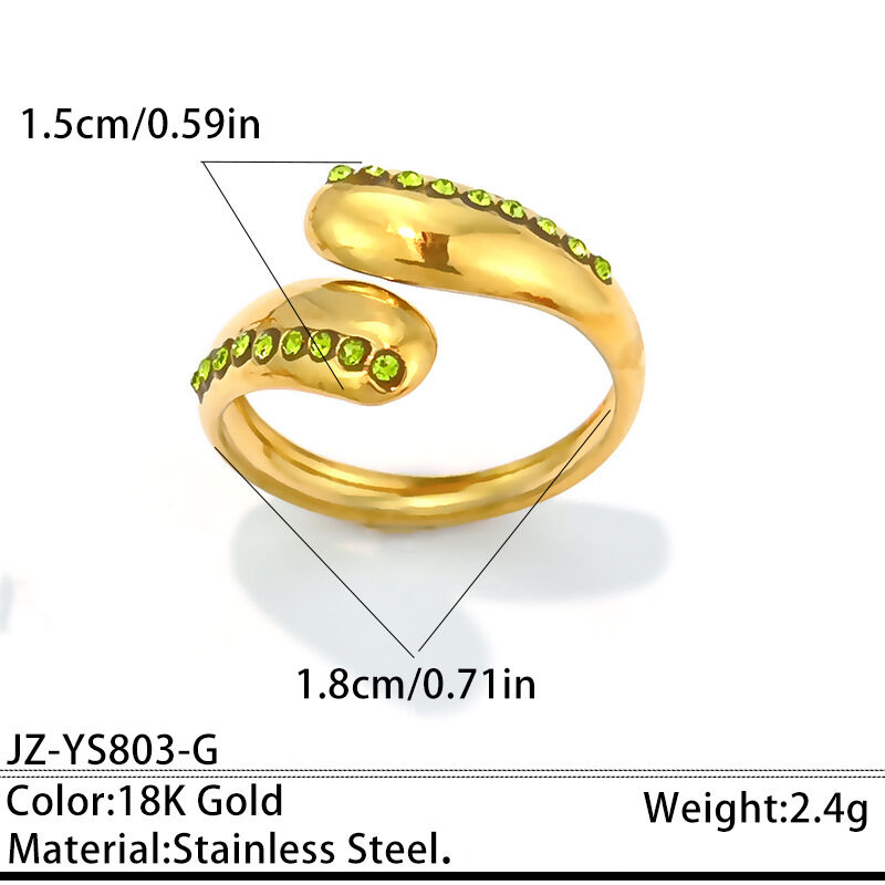 Simple Stainless Steel Waterproof Gold Color Rhinestone Women's Gemstone Rings