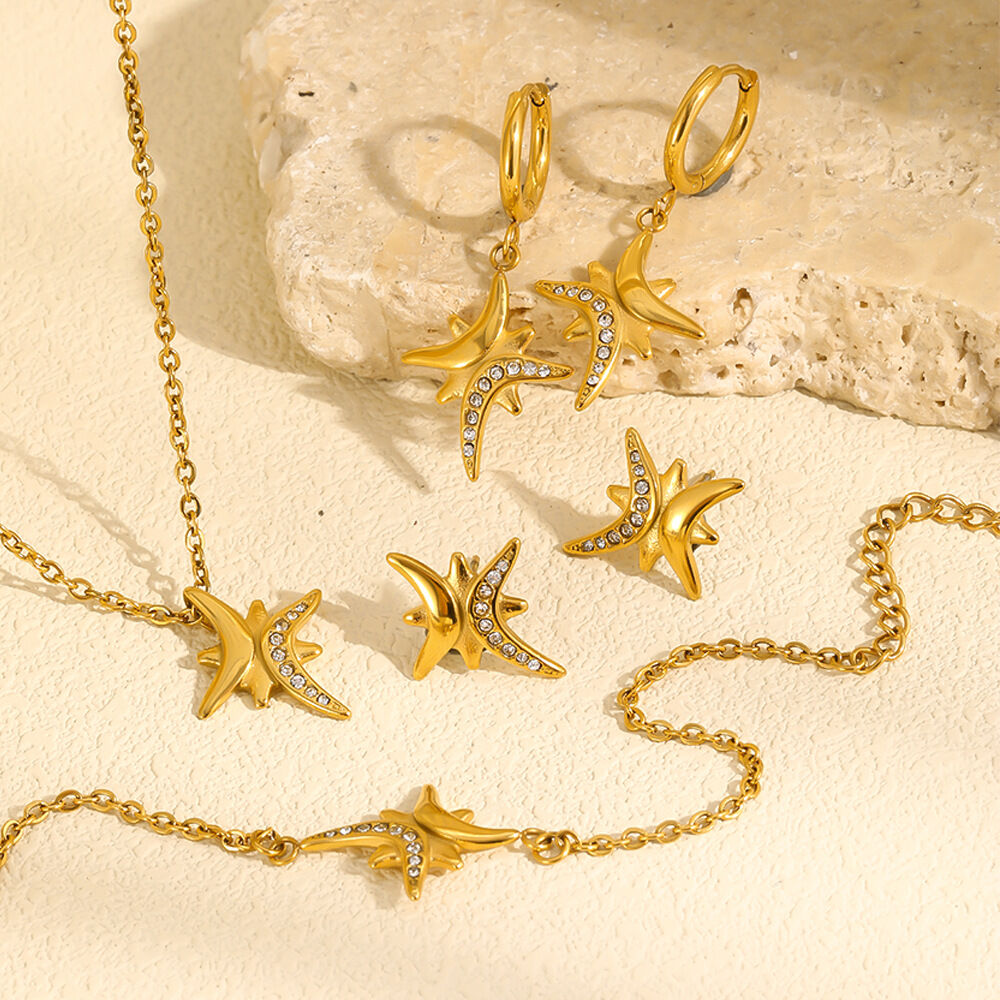 Conjuntos De Joyería Para Mujer De La Serie Simple Daily Con Forma Irregular De Estrella, De Acero Inoxidable, Resistentes Al Agua Y Color Dorado. h5Imagen2