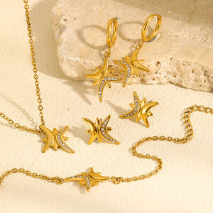 Conjuntos De Joyería Para Mujer De La Serie Simple Daily Con Forma Irregular De Estrella, De Acero Inoxidable, Resistentes Al Agua Y Color Dorado. h5 Imagen2
