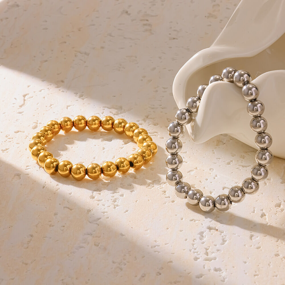 Stainless Steel Waterproof Gold Color Women's Beaded Bracelets h5 Picture2