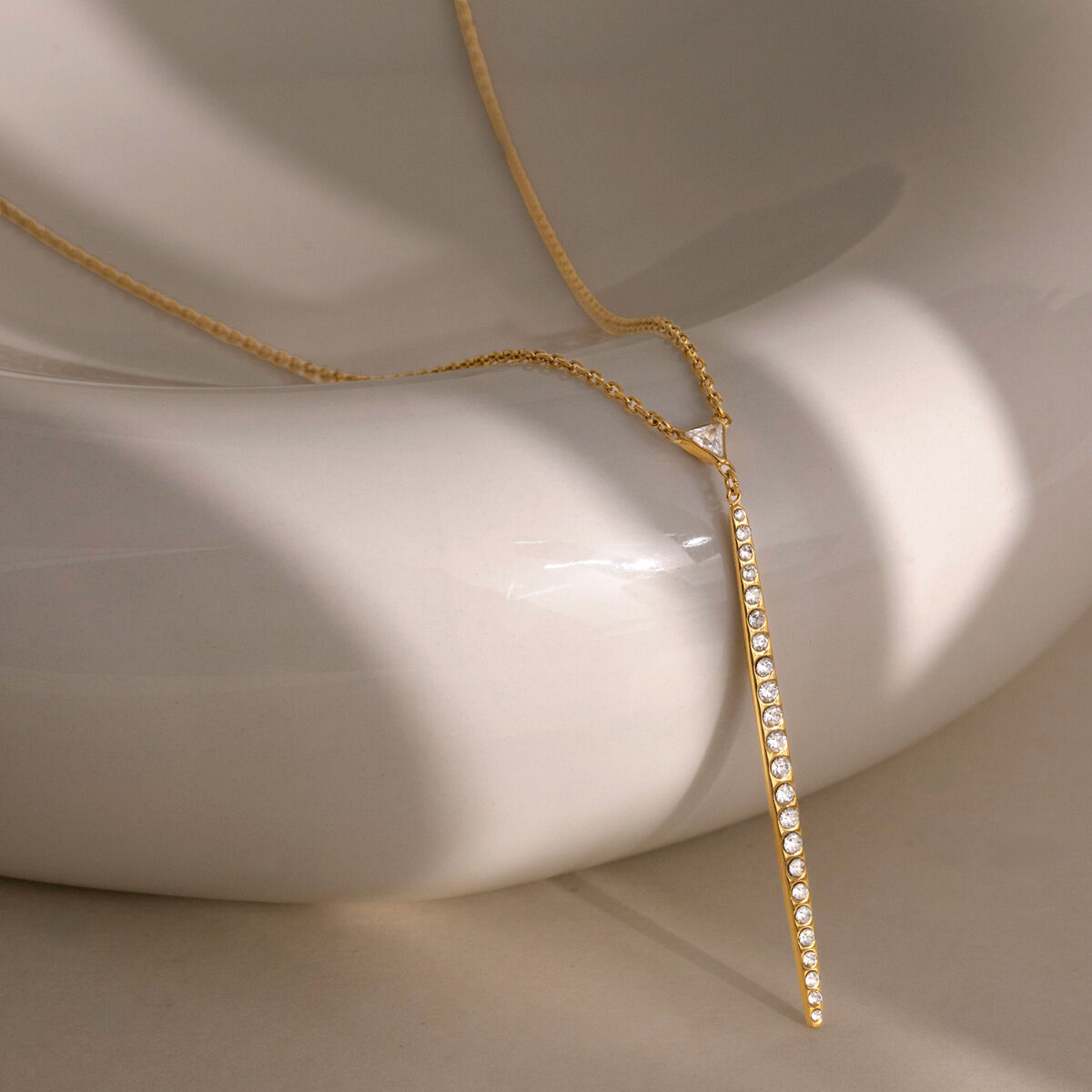 Luxurious Series Elegant Tassel Chain Stainless Steel Waterproof Gold Color Zircon Women's Pendant Necklaces h5 Picture3
