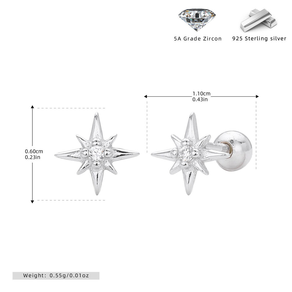 Boucles D'Oreilles Colorées Daily Star Pour Femmes, Plaquées Rhodium, En Argent Sterling 925, Collection Simple Series.
