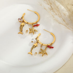 Simple Series Vacation Oceanic Style Fish Starfish Coral Stainless Steel Waterproof Women's Drop Earrings h5 Picture2