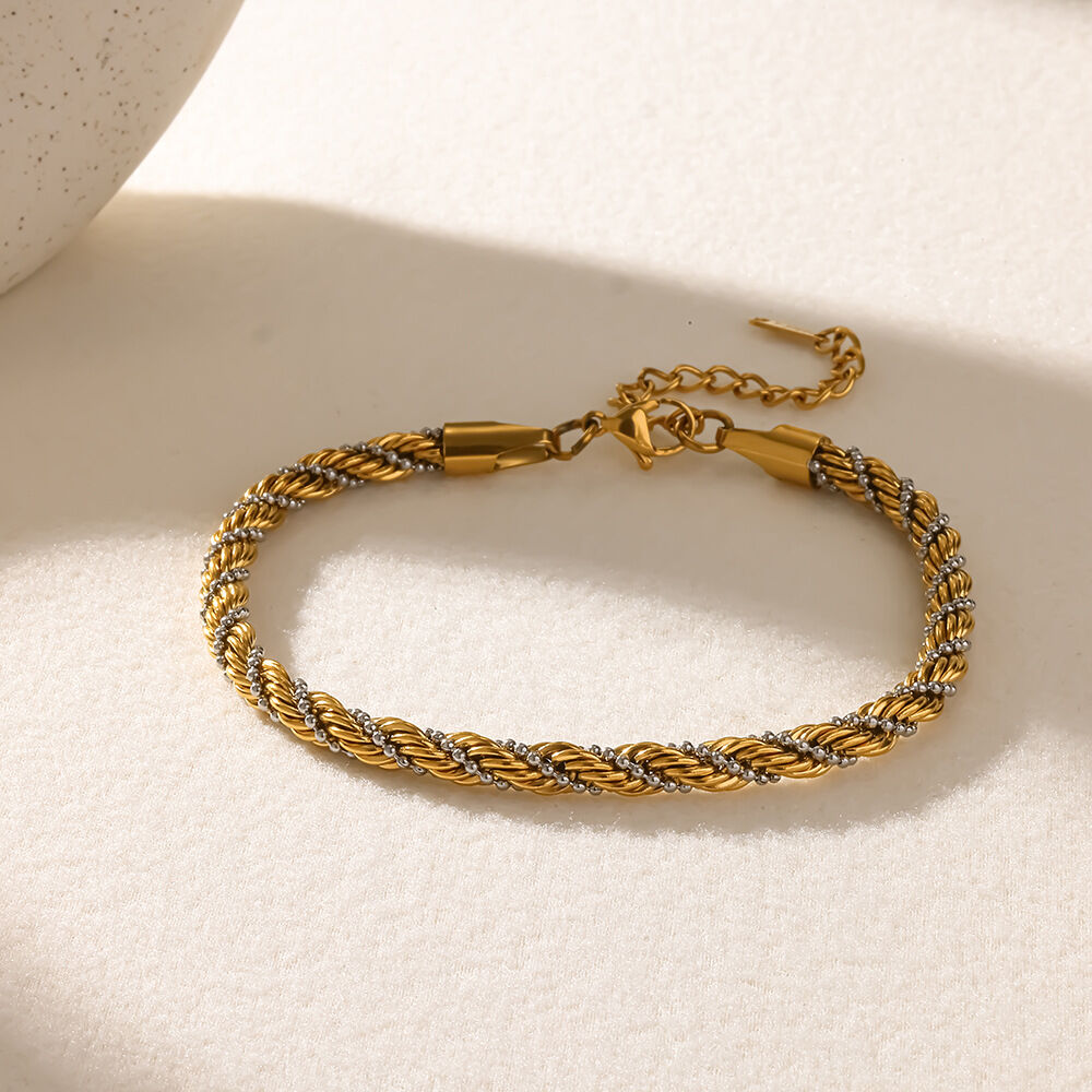 Bracelet De Cheville Simple Series Casual Thread En Acier Inoxydable Imperméable Couleur Or
