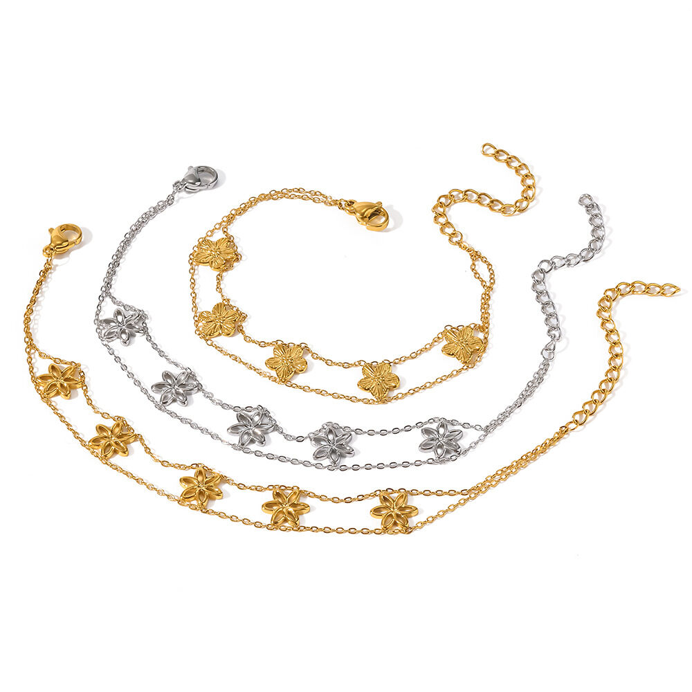 Elegant Flower Stainless Steel Waterproof Gold Color Chain Bracelets Picture4