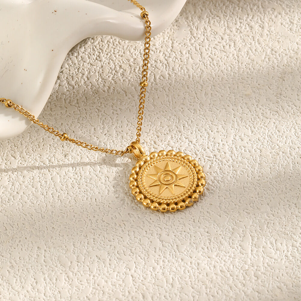 Simple Series Retro Sun Circle Stainless Steel Waterproof   Gold Color  Women's Pendant Necklaces 2