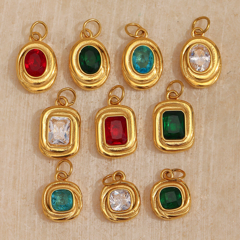 Damenanhänger aus Edelstahl mit Gewindemuster, wasserdicht, goldfarben, mit Zirkonia 2