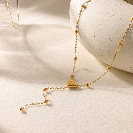 Simple Series Casual Heart Stainless Steel Waterproof Gold Color Women's Pendant Necklaces