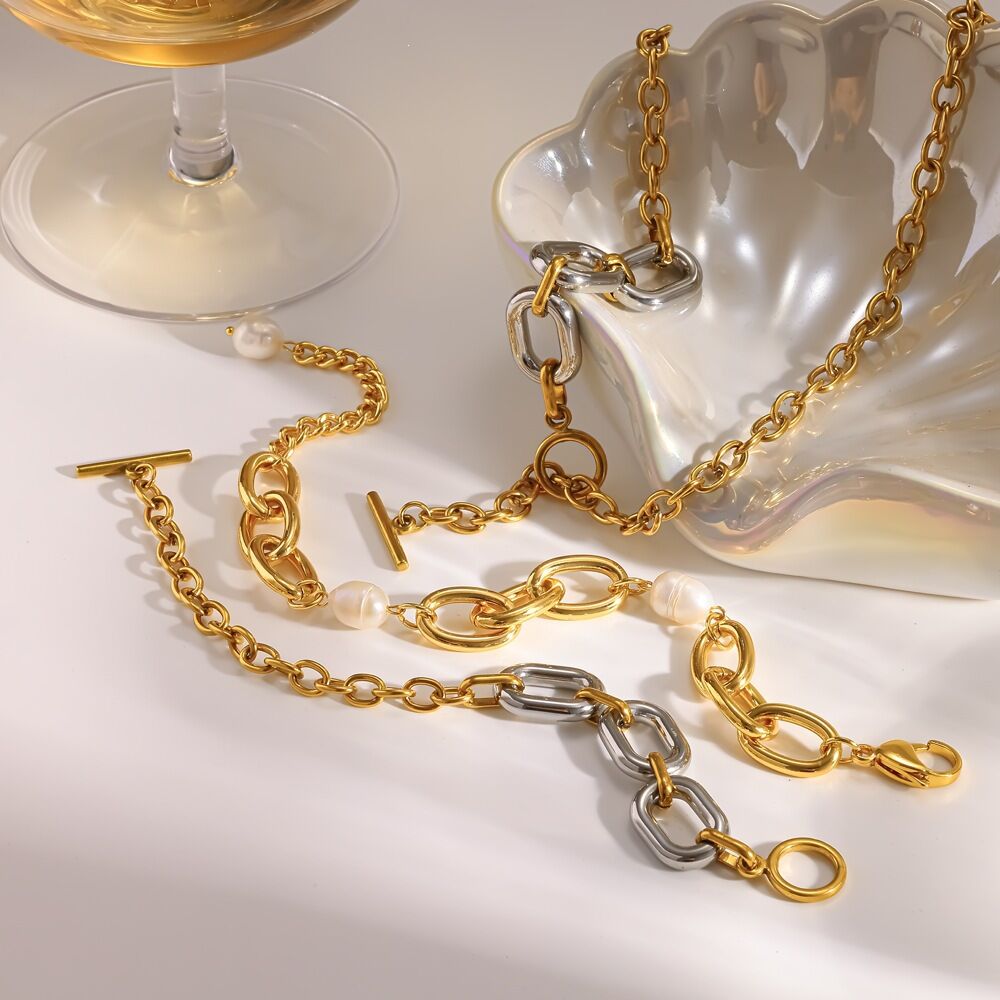 Classic Series Chain Stainless Steel Waterproof Gold Color Women's Necklace Sets Picture3