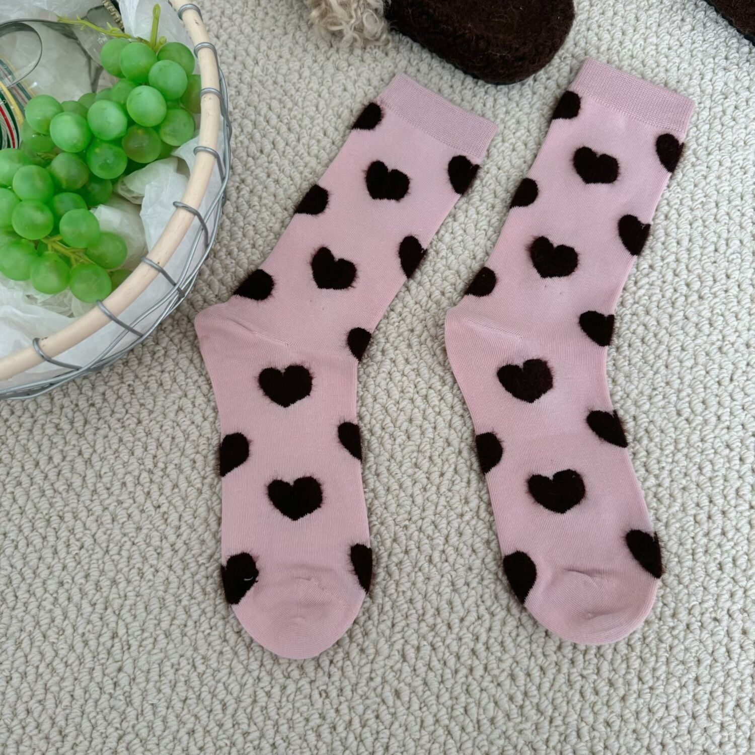 Chaussettes Mi-Mollet Basiques À Cœur, Couleur Unie, Légèrement Rebondissantes h5 