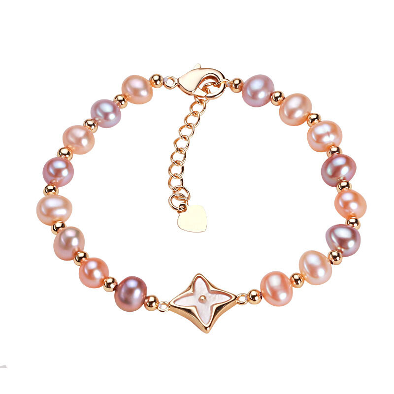 Simple Series Elegant Beads Clover Freshwater Pearls   Gold Color  Women's Pearl Bracelet Picture2