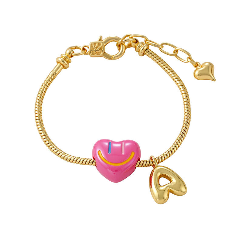 Pulseras De Mujer Con Dijes De Resina En Forma De Corazón, Carita Sonriente Y Letra. 