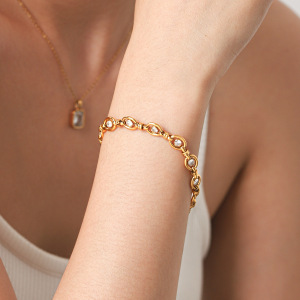 Stainless Steel Waterproof Gold Color Zircon Women's Chain Bracelets h5 Picture5