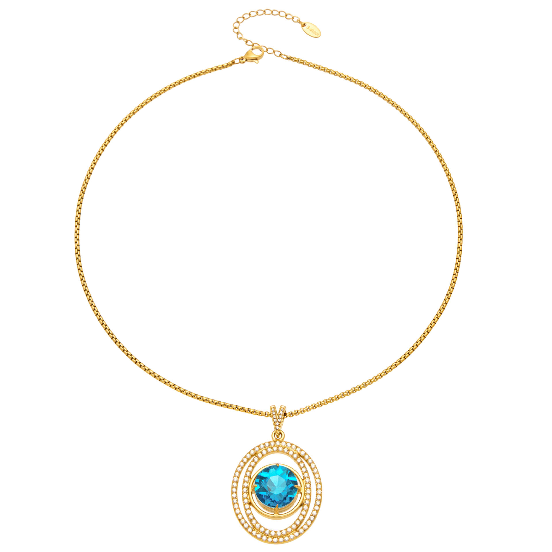 Luxurious Series Stainless Steel Waterproof Gold Color Zircon Blue Glass Women's Pendant Necklaces h5 Picture5