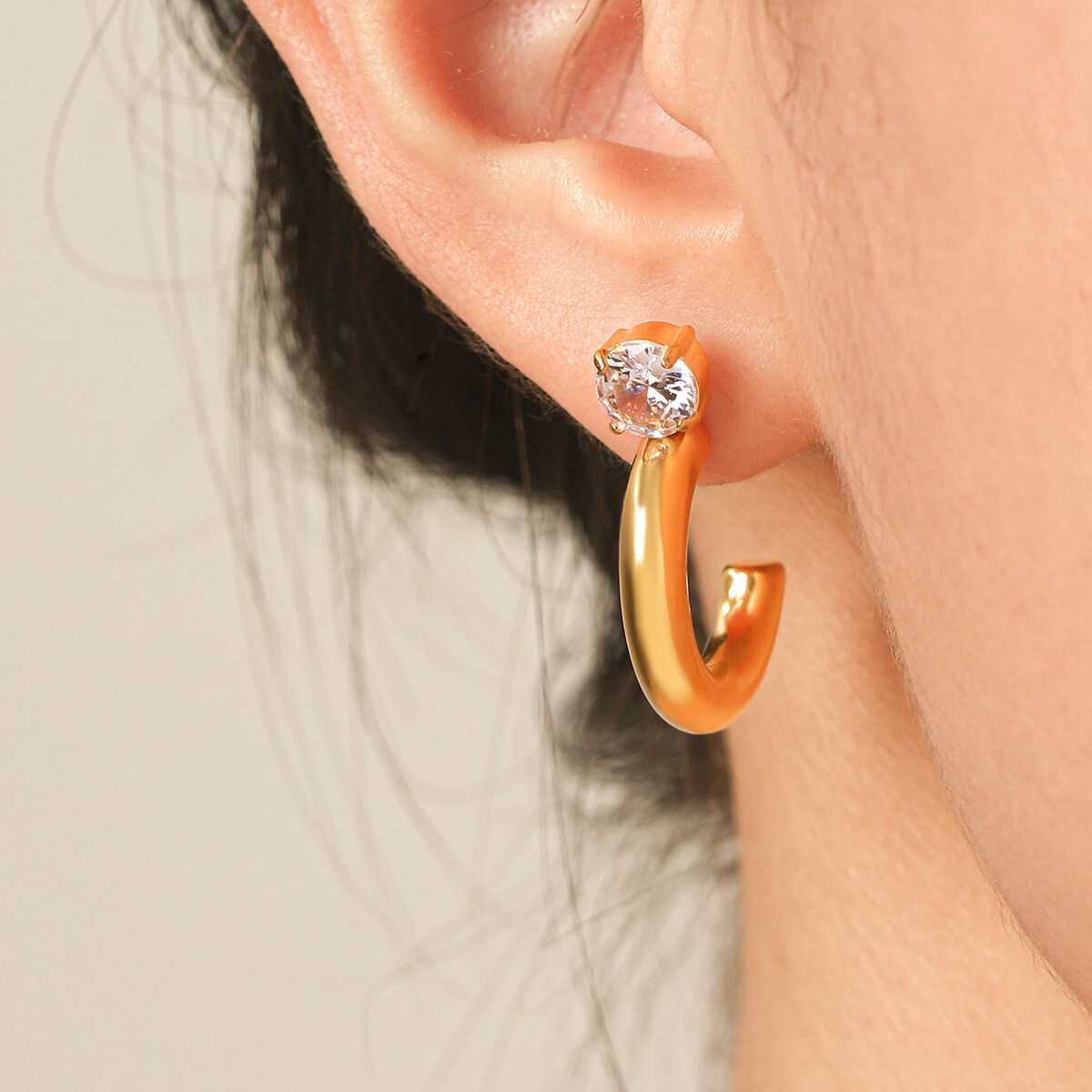 Simple Series Daily Lines Edelstahl, wasserdicht, goldfarben, Zirkonia-Ohrstecker für Damen