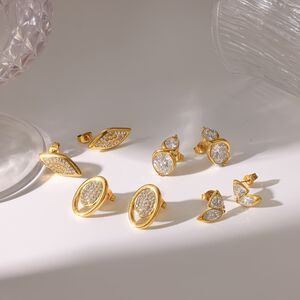 Simple Series Geometric Shape Stainless Steel Waterproof Gold Color Rhinestone Women's Stud Earrings h5 Picture2