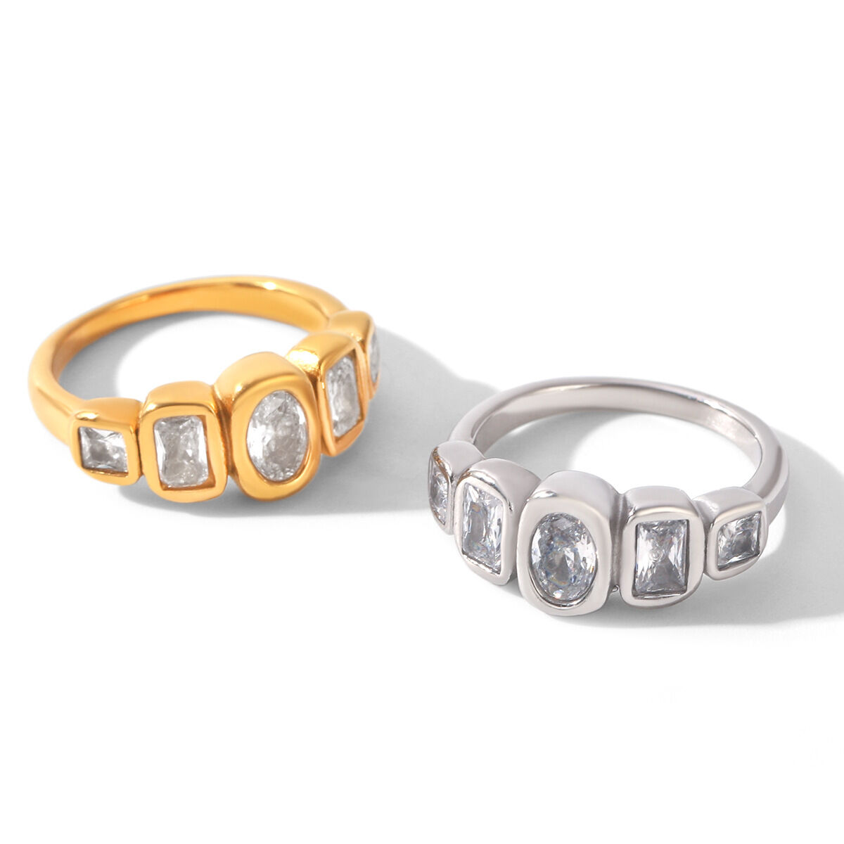 Simple Series Daily Circle Ellipse Shape Stainless Steel Waterproof   Gold Color  Zircon Gemstone Rings Picture6