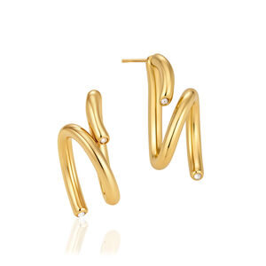 Simple Series Daily Irregular Shape Lines Stainless Steel Waterproof Gold Color Women's Stud Earrings h5 Picture5