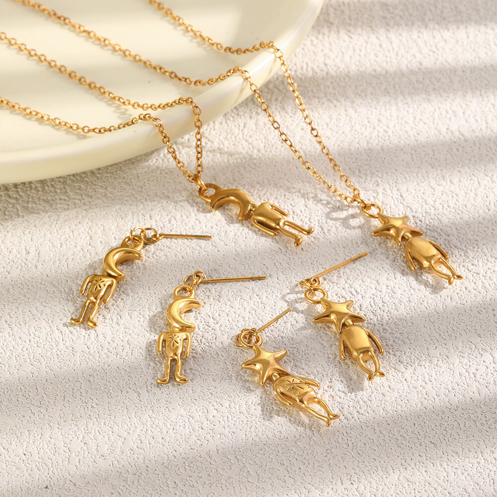 Simple Series Cute Animal Moon Stainless Steel Waterproof   Gold Color  Women's Drop Earrings 2