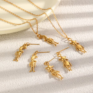 Simple Series Cute Animal Moon Stainless Steel Waterproof Gold Color Women's Drop Earrings h5 Picture2