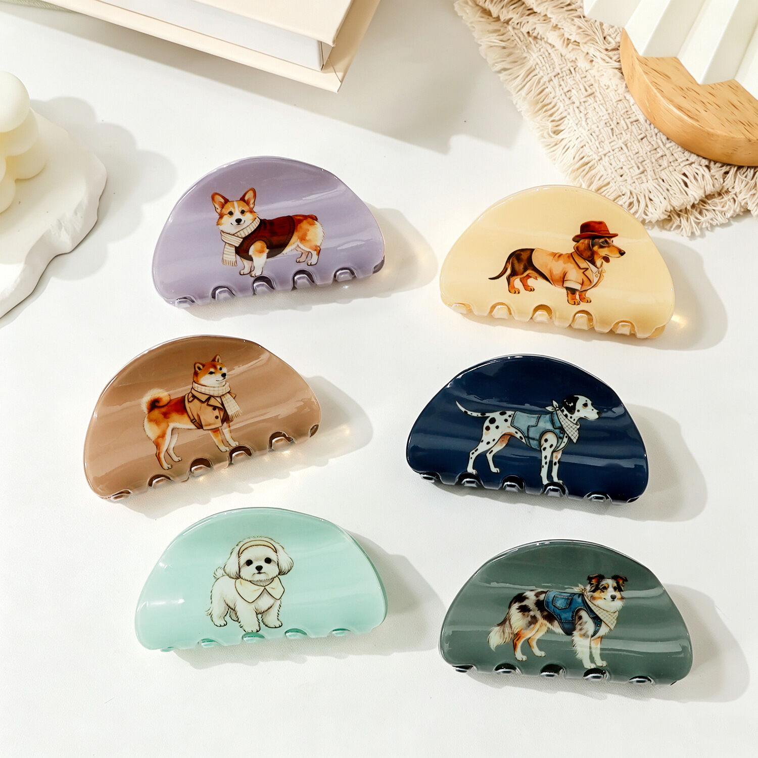 Simple Series Cute Animal Solid Color Dachshund Pvc Hair Claws