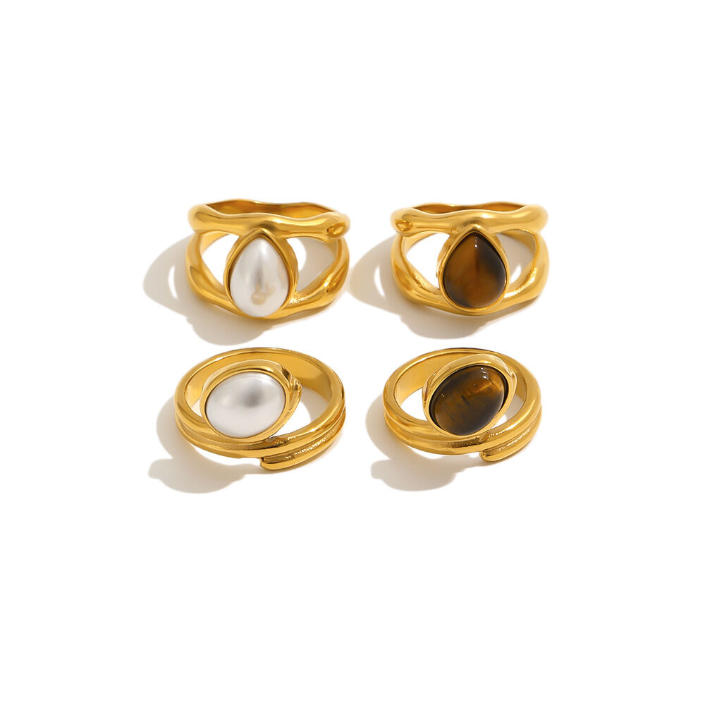 Elegante Statement-Ringe Aus Edelstahl In Schlichter, Unregelmäßiger Form – Wasserfest Und Goldfarben h5Bild4