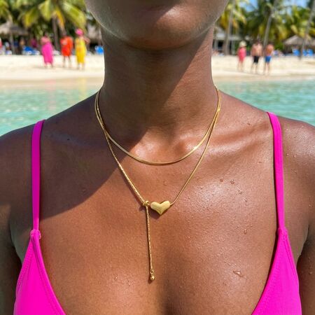 Simple Series Elegant Heart Chain Stainless Steel Waterproof Gold Color Women's Long Necklaces 2
