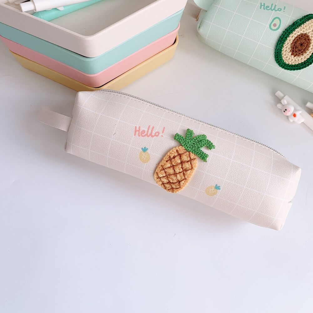 Eenvoudige Serie Casual Pu-Pennenetuis Met Fruitruitpatroon En Aardbeimotief.
