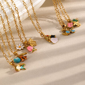 Collares Con Colgante Para Mujer De La Serie Romántica, Con Forma Irregular De Flor, De Acero Inoxidable, Resistentes Al Agua Y De Color Dorado. h5 Imagen2