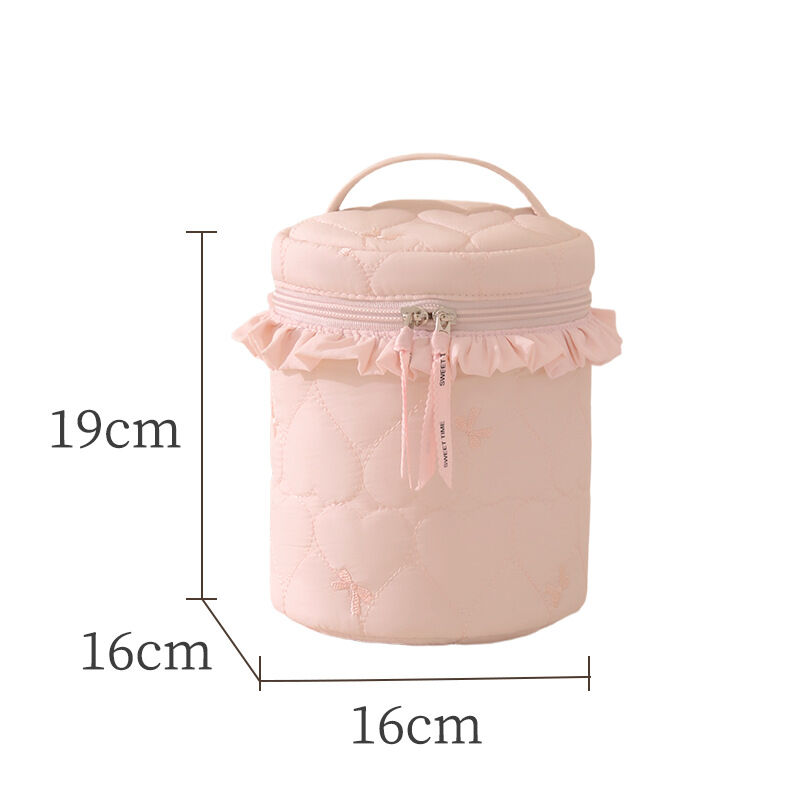 Bolsas De Maquillaje De Nailon De Color Liso Con Lazo En Forma De Corazón De La Serie Simple h5Imagen5