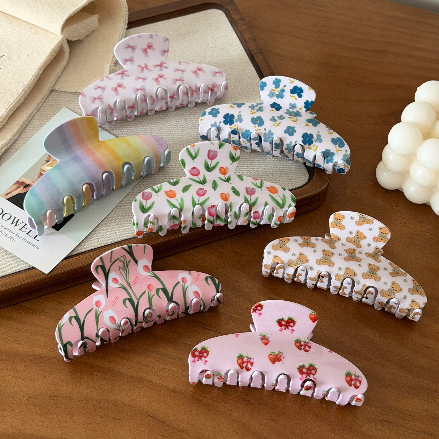 Simple Series Sweet Flower Bow Knot Cartoon Stripe Mixed Color Strawberry Acrylic Hair Claws