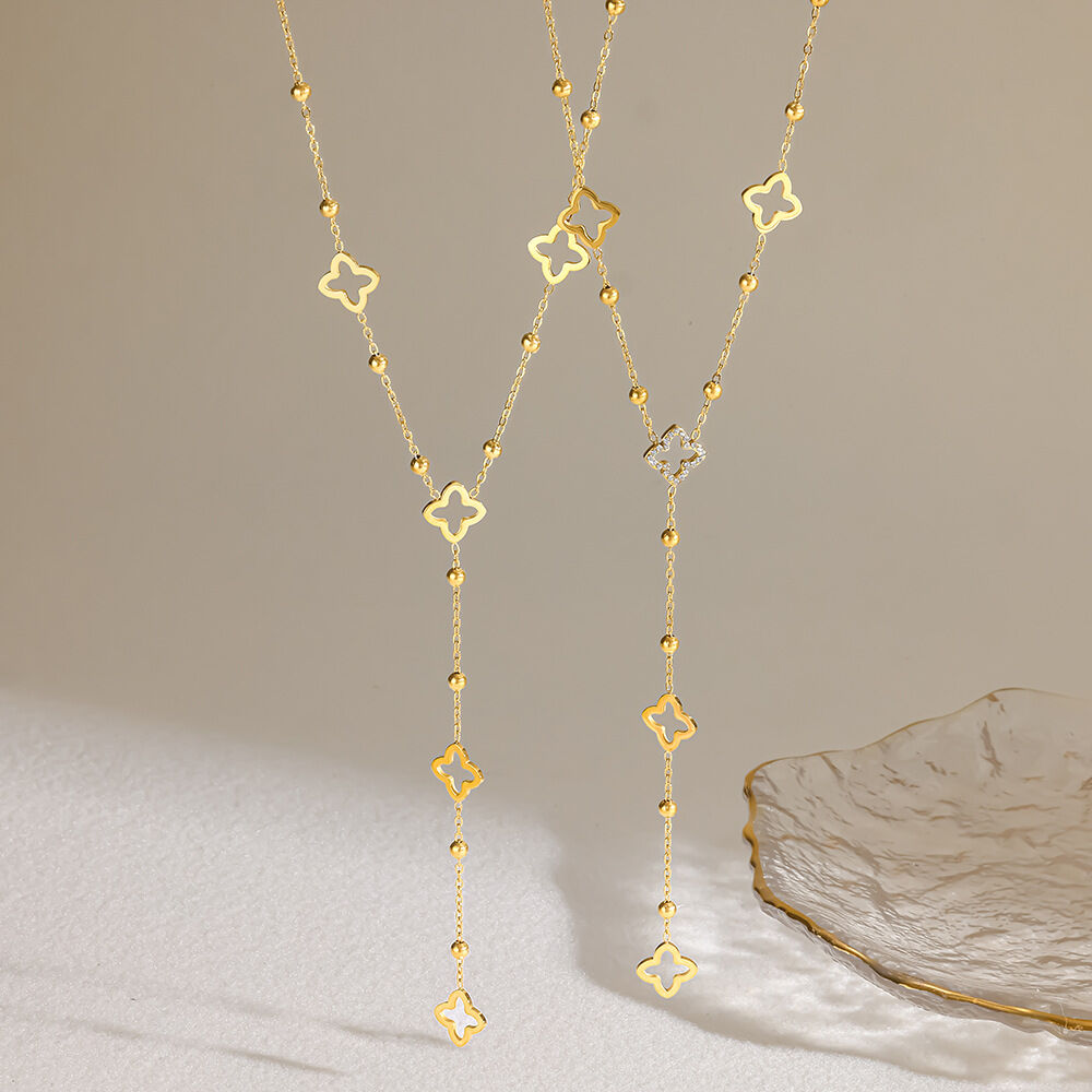 Collares De Cadena Para Mujer De La Serie Romántica Con Diseño De Trébol Y Flores Dulces, De Acero Inoxidable, Resistentes Al Agua Y Color Dorado. h5 Imagen3