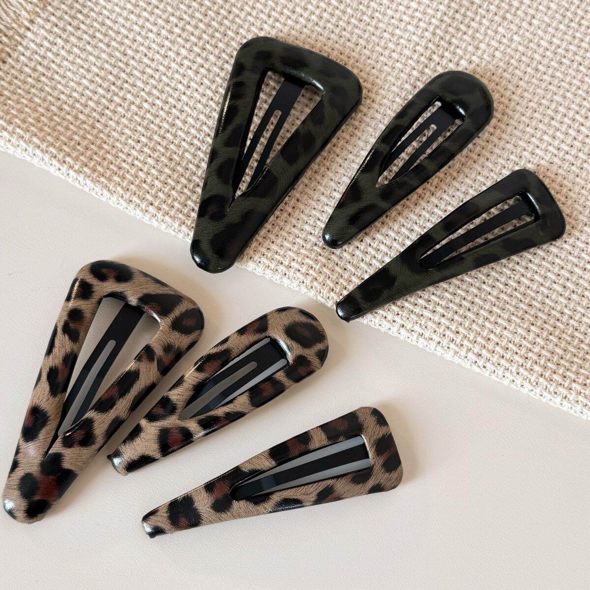 Simple Series Retro Effen Kleur Luipaardprint PU Haarclips 2