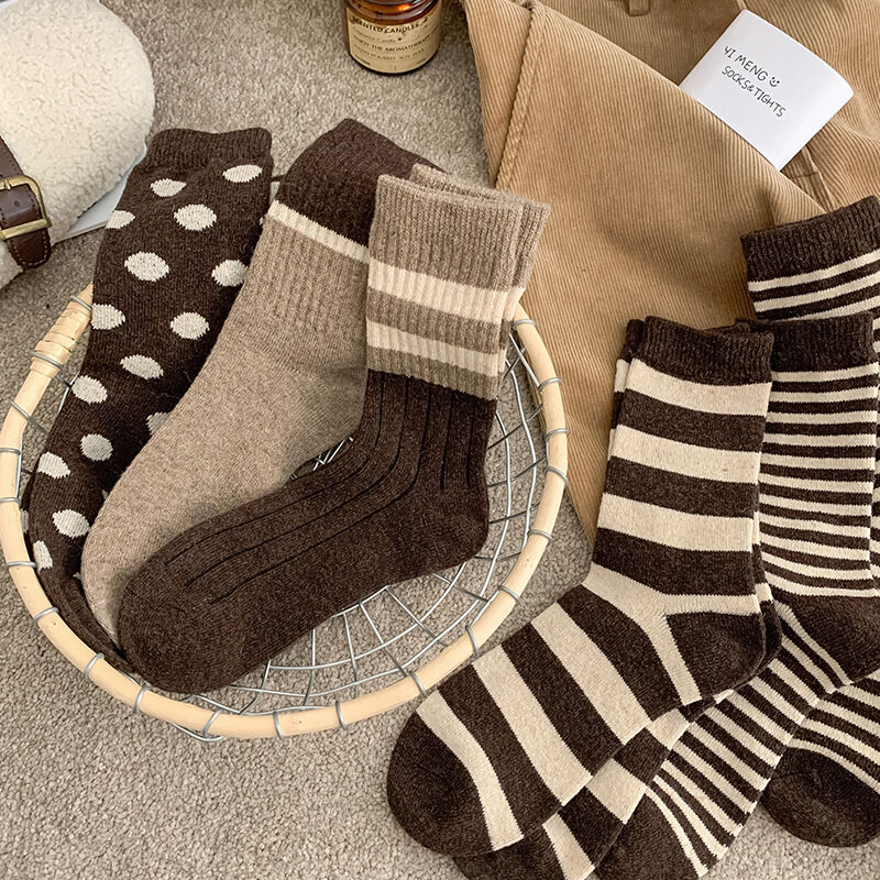 Slight Bounce Basic Stripes Color Clash Polka Dot Mid-Calf Socks