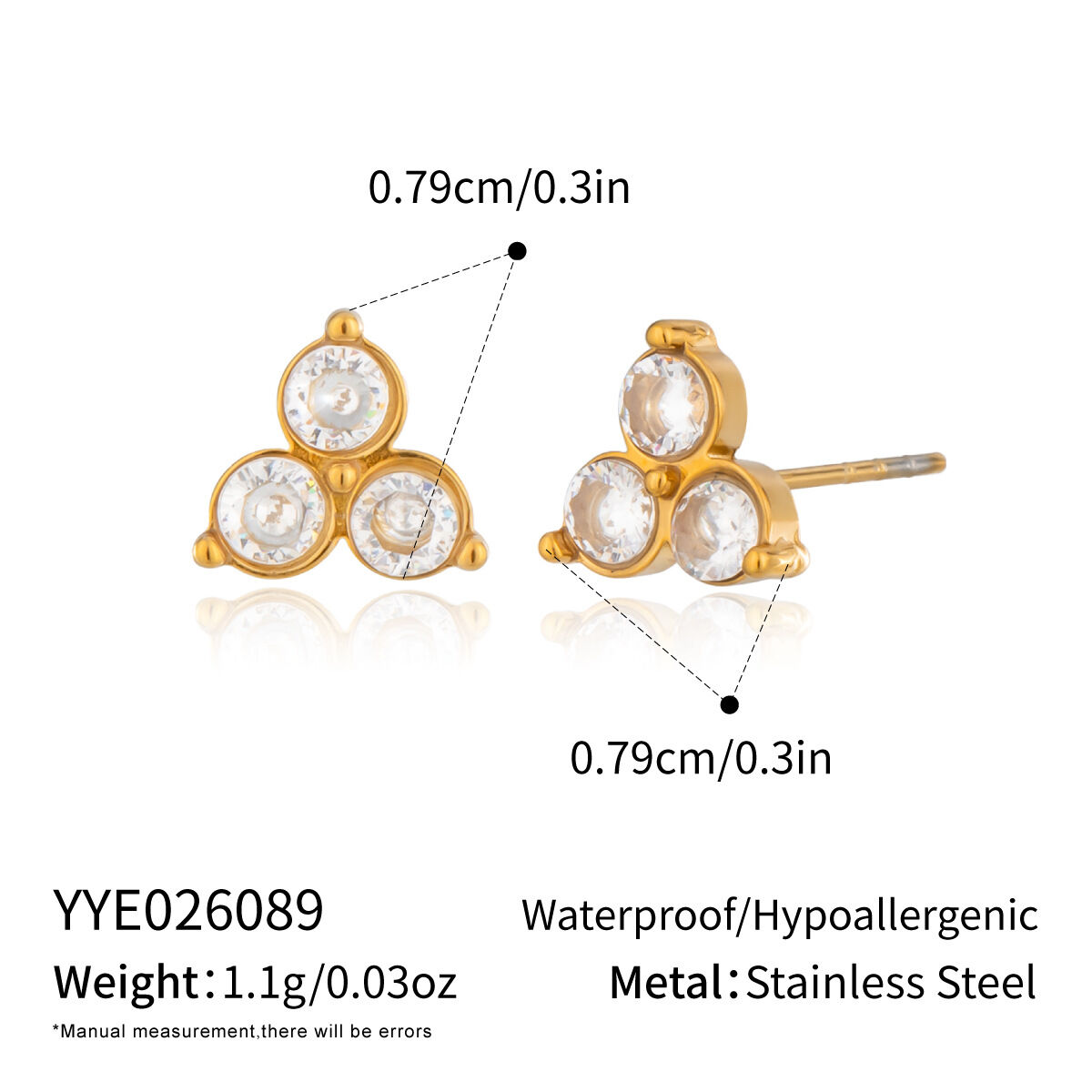 Blumenförmige, Wasserdichte Ohrstecker Aus Edelstahl In Goldfarbe Mit Strasssteinen Für Damen h5 